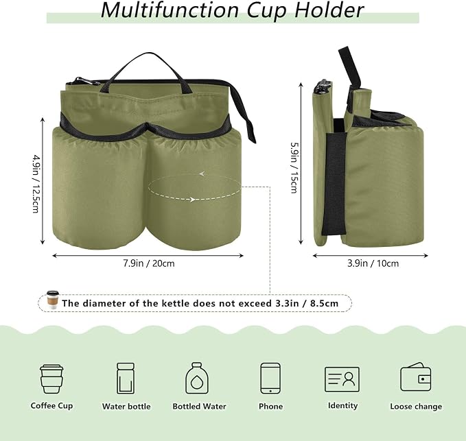 DOMIKING Olive Green Travel Luggage Cup Holder - Image 2