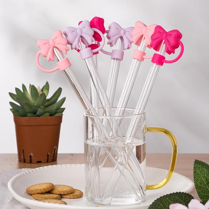 6PCS Bow Straw Toppers, Cute Straws Covers - Image 2