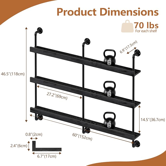 Wall Mounted Wine Rack with LED Light, LED Industrial Pipe Liquor Bar Shelves - Image 2