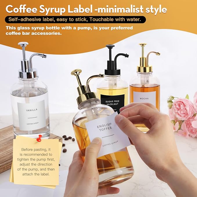 Coffee Syrup Dispenser-4pack, 16.9 oz 500ml, Coffee Bar Accessories, Syrup Pump - Image 6