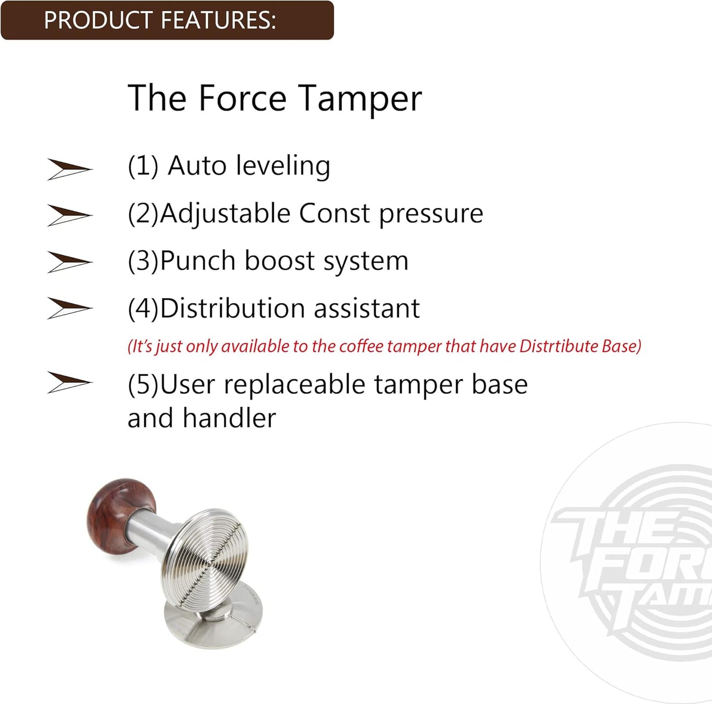 The Force Tamper Automatic Impact Coffee Tamper Standard Set Wood Handle (Jelly, 58.35mm)