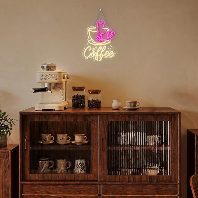 Cat Cafe Neon Sign Coffee Bar Sign Pink Cat Neon Light Cafe LED Light - Image 5