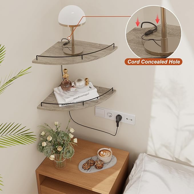 JJL Corner Shelf Wall Mounted, 12 Inches 2-Tier Floating Corner Shelf, - Image 3
