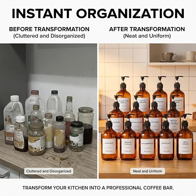 36Pcs Coffee Syrup Labels for Bottles Waterproof Coffee Syrup Dispenser Label - Image 7