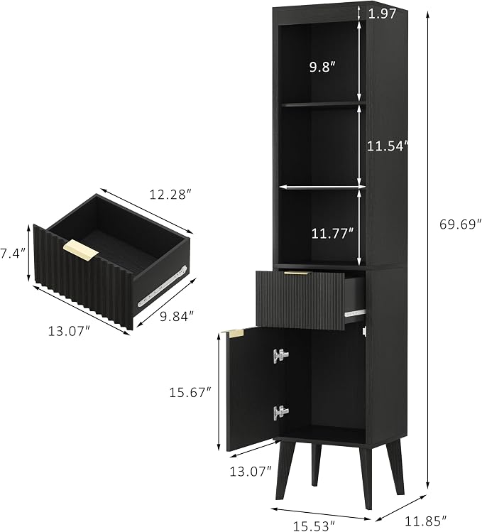 70" H Tall Storage Cabinet, Fluted Freestanding Floor Organizer - Image 3