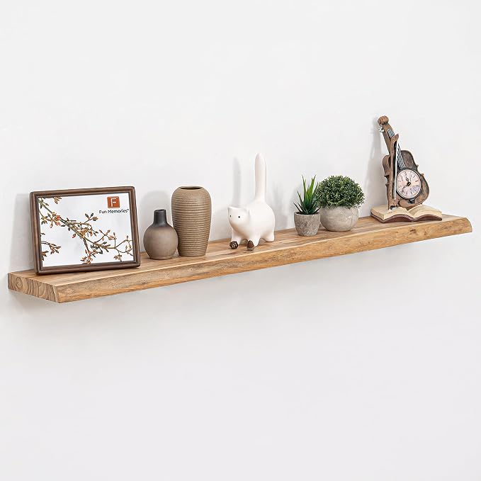 Fun Memories Floating Shelves for Wall Decor, Rustic Solid Elm Wood Live Edge by FunMemories