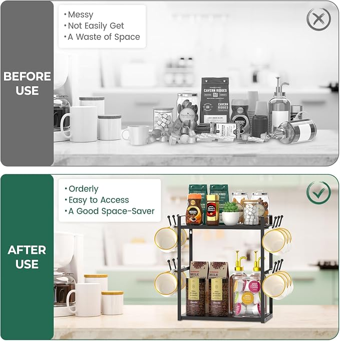 EsLuker.ly 2 Tier Coffee Mug Holder Station Bar Organizer Countertop, Mug Cup - Image 6