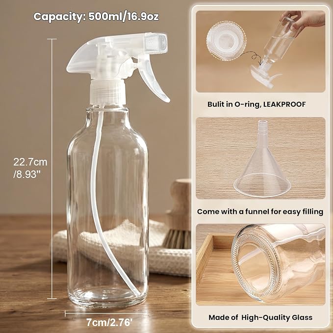 Glass Spray Bottles 16.9oz Empty Spray Bottle Mist/Stream Spraying Small - Image 4