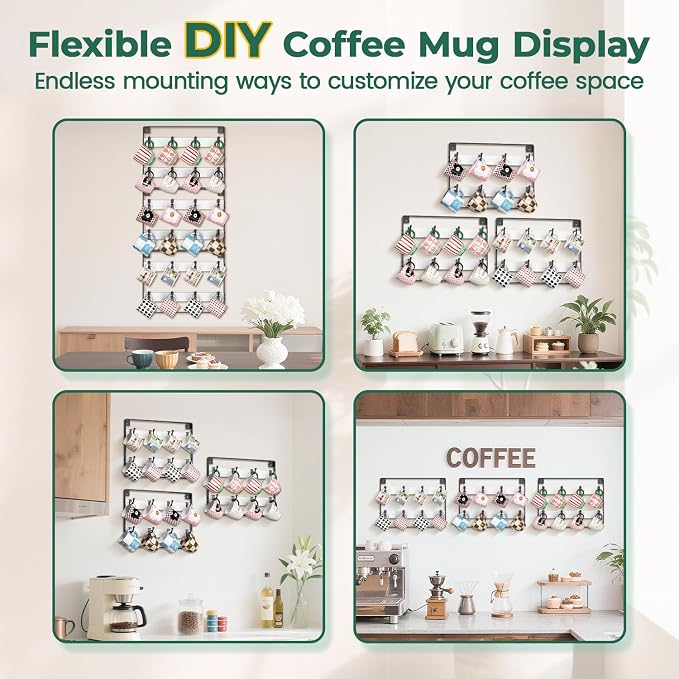EsLuker.ly Mug Holder Hanger Rack Wall Mounted Wooden 3 Pack Coffee Cup Storage - Image 4