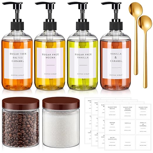 9 Pcs Coffee Syrup Dispenser Set 10.1 Oz/300 ml Plastic Coffee Syrup Dispenser by Unknown
