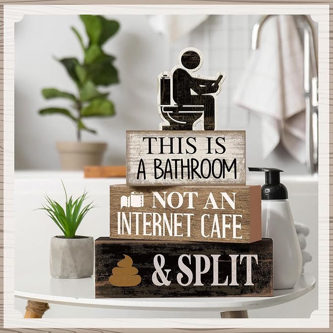 Moucuny 4 Pcs Funny Toilet Decor Sign Farmhouse Bathroom Shelf Decor and - Image 7