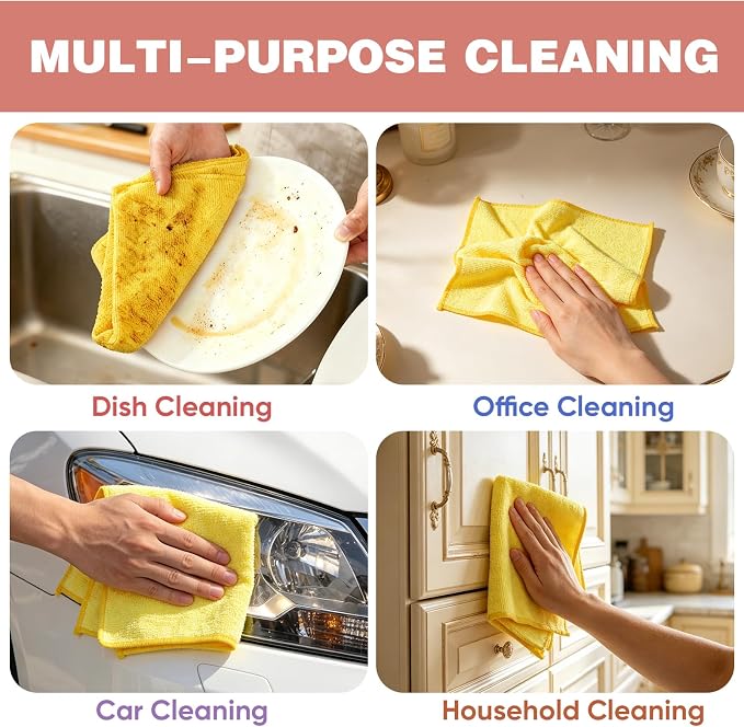 TEAWOO 10 PCS Yellow Microfiber Cleaning Cloths, Highly Absorbent Microfiber - Image 5