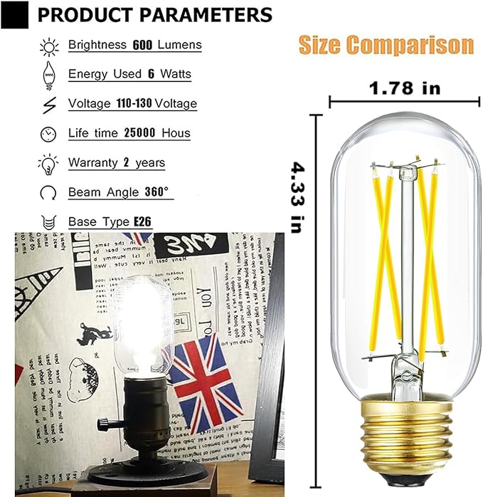 LEOOLS T14 LED Bulb, 6W E26 LED Bulb Dimmable Equivalent E26 Bulb 60 Watt - Image 7