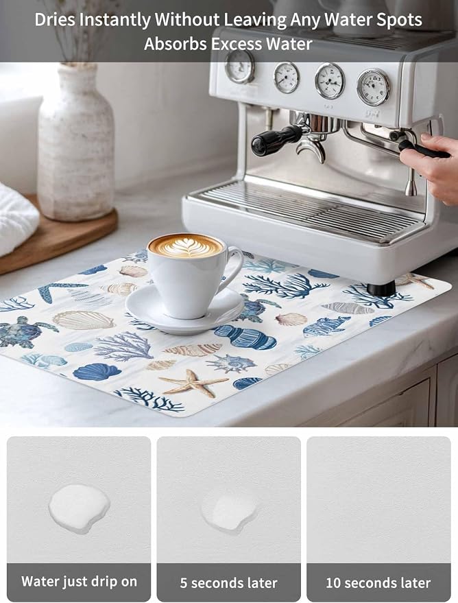 Oceans Sealife Coffee Mat Sea Turtles Corals Stars Shells Texture Absorbent Bar - Image 6