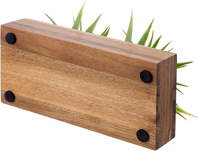 MyGift 10 Inch Artificial Green Grass Plants in Deluxe Acacia Solid Wood - Image 7