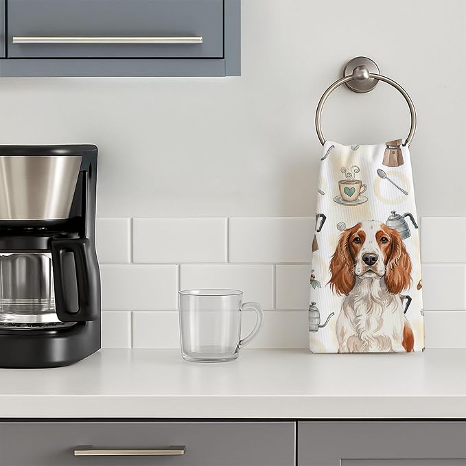 Caroline's Treasures Welsh Springer Spaniel Coffee Bar Kitchen Towel Velour - Image 3