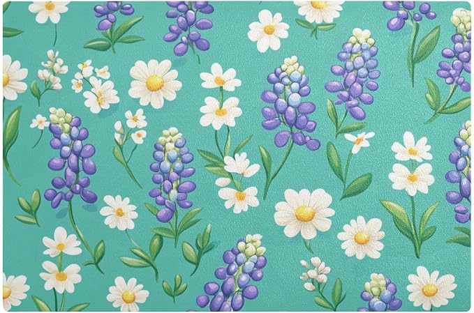 Green Bluebonnet and Daisies Coffee Mat Coffee Bar Maker Station Pot Spill by QwThum