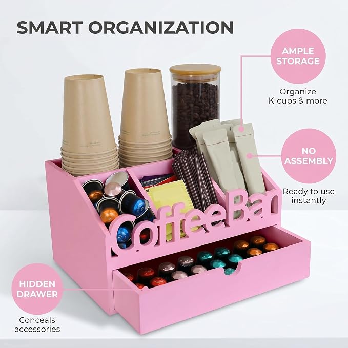 Coffee Bar Organizer Countertop, Wood Coffee Station - Image 3