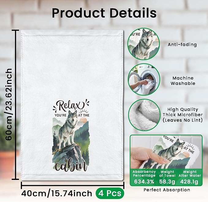 CUTHOLLOW Forest Wild Animal Decorative Kitchen Towel Set of 4, Soft & - Image 2