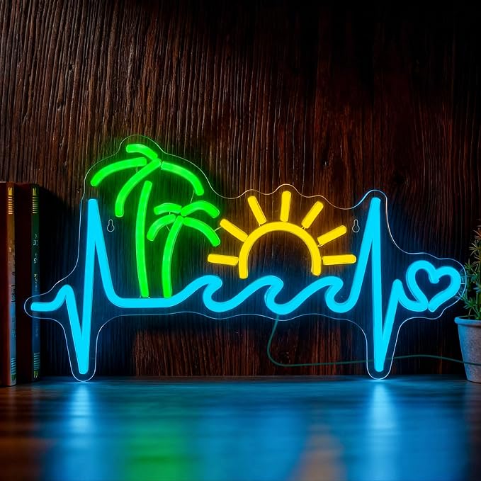 Tropical Sunset Neon Sign, Dimmable Palm Tree Sunrise Wave LED Neon Lights by Mvorixa