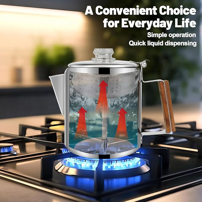 12 Cup Percolator 304 Stainless Steel Coffee Pot Coffee Maker Coffee Machine - Image 8