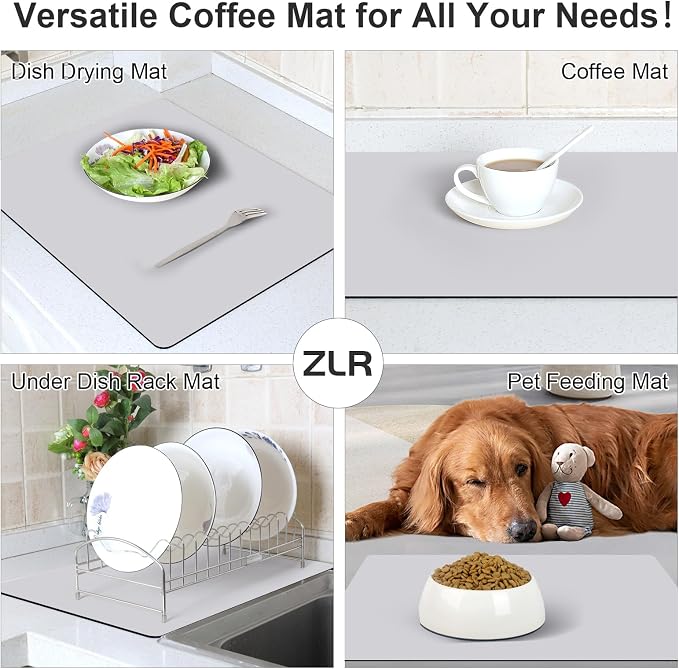 ZLR Large Coffee Bar Mat for Coffee Station, Light Gray | Oversized Counter - Image 4
