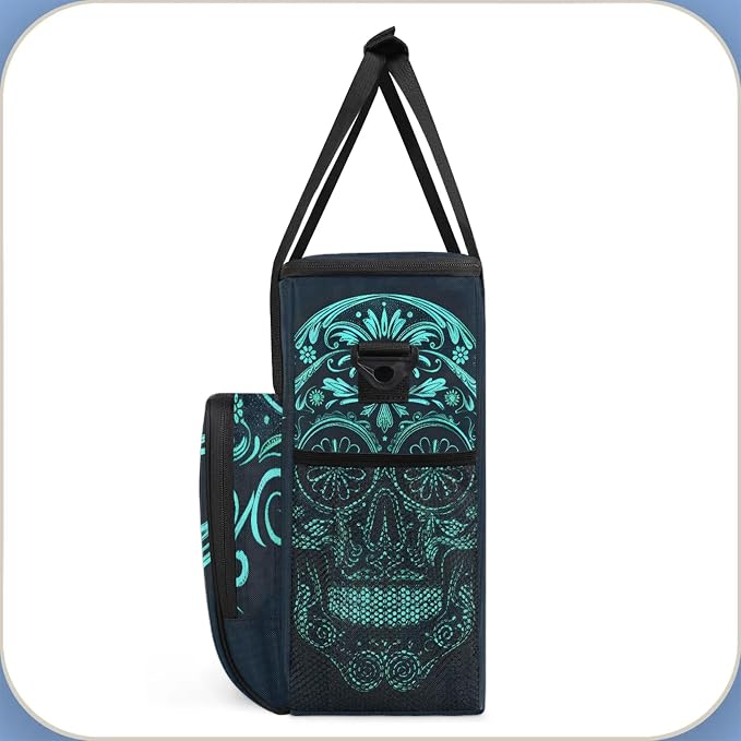 Sugar Skull Mexican Coffee Maker Carring Bag, Large Insulated Storage Organizer - Image 4
