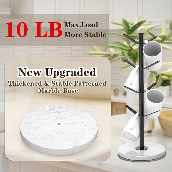 Marble Mug Holder Tree, 8 Hooks Coffee Cups Stand, New Upgraded Stable Mug Stand - Image 3