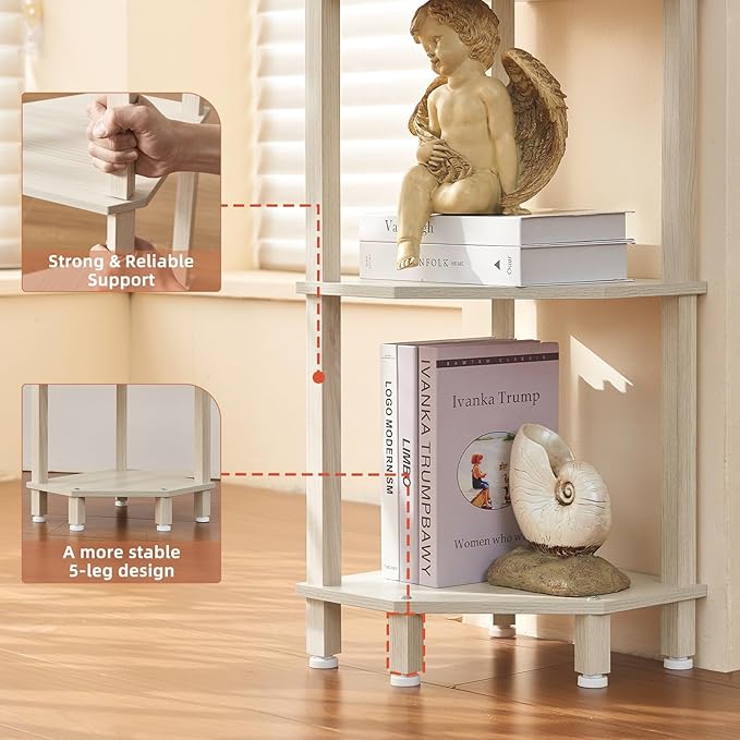 YUFAM 4-Tier Corner Shelf with Sturdy 5-Leg Base, Wooden Corner Bookshelf - Image 3