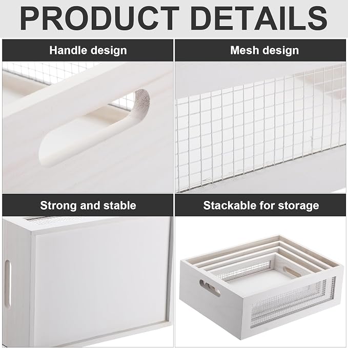 FillTouch 4 Pcs Wooden Nesting Countertop Baskets 4 Size Wooden Storage Box - Image 3