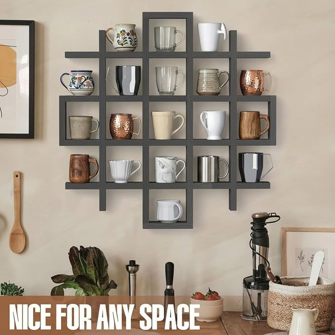 Suzile Oversize Coffee Mug Display Rack Wooden Display Shelves Rustic Wooden - Image 4