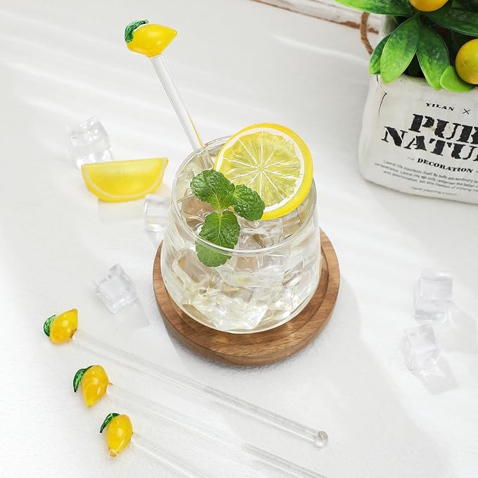 SiliFine 6 Pcs Lemon Glass Swizzle Sticks - Image 3