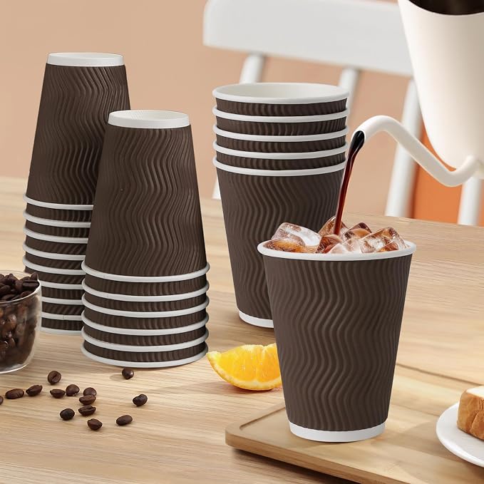 Clawsoff 100 Pack 12 oz Coffee Cups Disposable, Corrugated Ripple Wall Design - Image 5