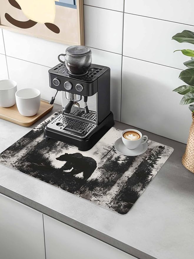 Brown Bear Coffee Mat Black Bear Forest Animal Modern Art Retro Absorbent Bar - Image 2