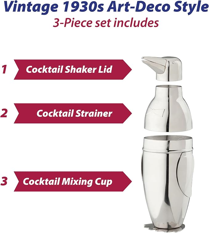 HIC Kitchen Bar Penguin Cocktail Shaker, 18/8 Stainless Steel, Mirror Finish - Image 2