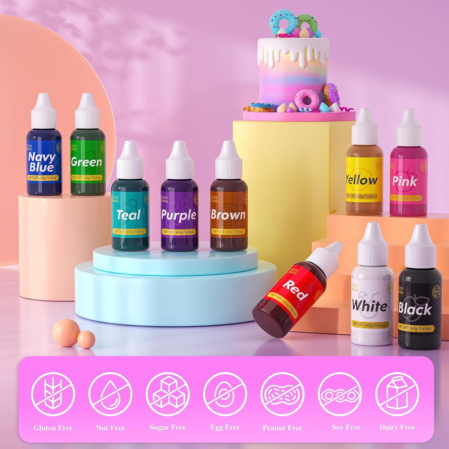 Gel Food Coloring for Cake Decorating - 40g Concentrated Assorted Edible Colors - Vibrant Tasteless Food Dye Professional-Grade Dye for Easter Eggs Fondant Cookies Frosting Royal Icing Baking - Teal