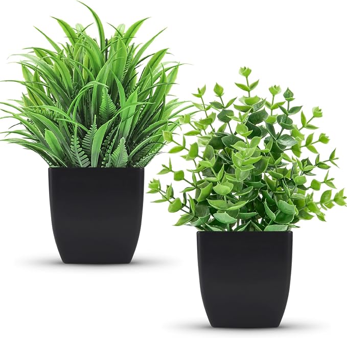 Der Rose 2 Pack Fake Plants Small Artificial Potted Plants Faux Plants Black by DerRose