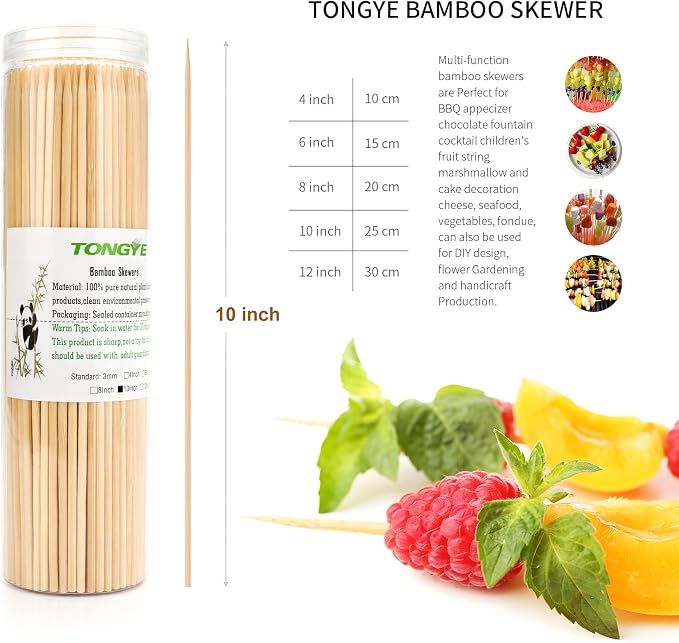10 inch Bamboo Skewers, Premium Wooden Skewers Without Splinters, Skewers - Image 3