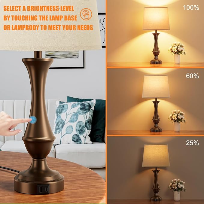 Seealle Touch Lamps for Nightstand, 3 Way Dimmable Table Lamp - Image 2