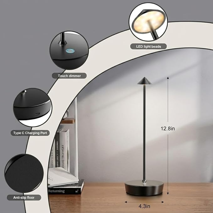 Cordless Table Lamps Rechargeable, 6000mAh Battery Operated LED Table Lamp - Image 6