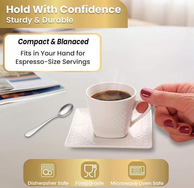 FUOCCI Espresso Cups With Saucer - 3 oz Turkish Coffee Cup - Image 5
