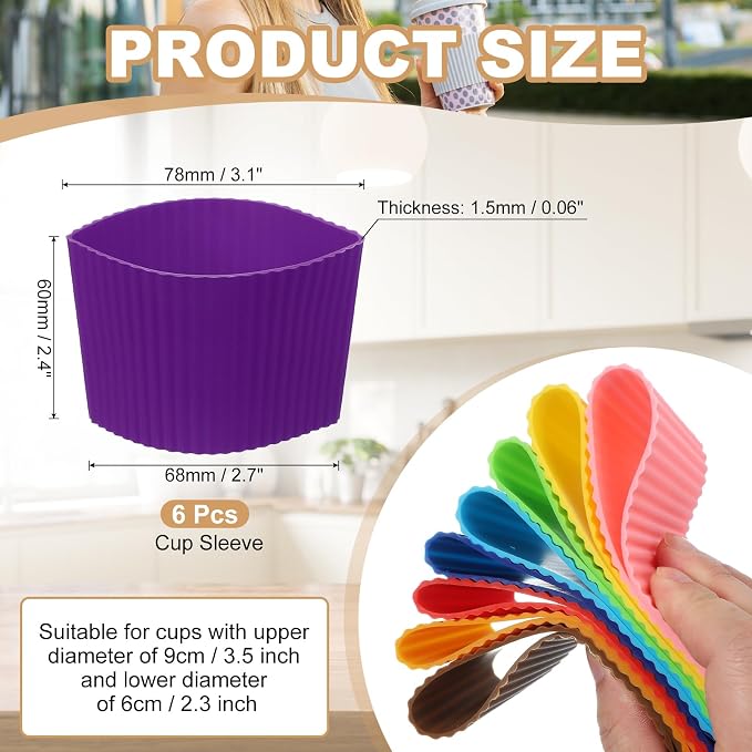 uxcell 6Pack Coffee Cup Sleeves, Reusable Silicone Heat Resistant Cup - Image 2