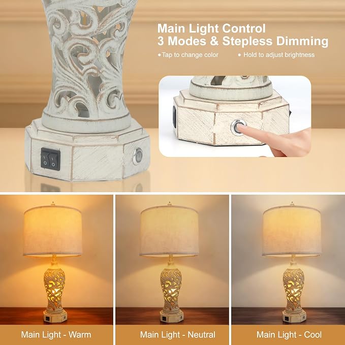 3 Way Dimmable Table Lamps for Living Room, 26.3'' Night Stand Lamps - Image 3