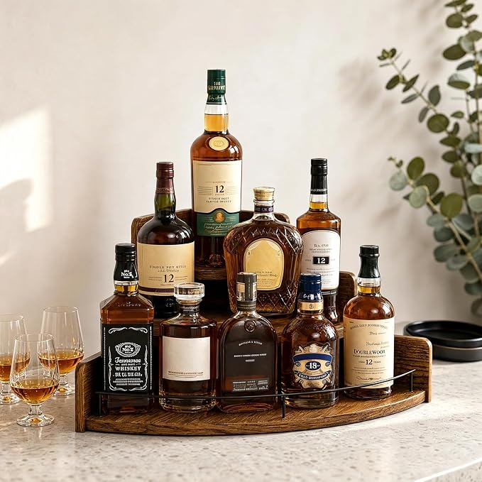 Liquor Bottle Display Shelf, Coffee Syrup Organizer, 3 Step Wood Wine Racks - Image 2