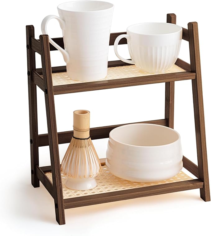 Yalikop 1 Pcs 2 Tier Matcha Station Shelf Bamboo Coffee Mug Stand Countertop by Yalikop