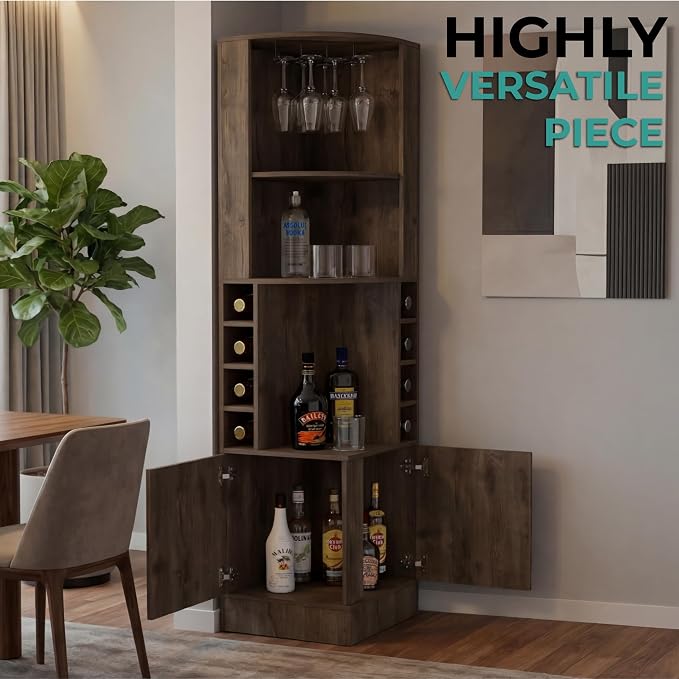 Tuhome Syrah Corner Bar Cabinet, Tall 71.1" Liquor Cabinet - Image 7