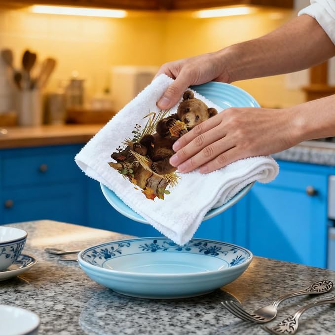 CUTHOLLOW Cute Bear and Forest Decorative Kitchen Towels Set of 4, - Image 6