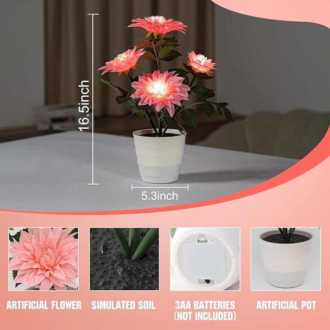 Artificial Pink Dahlia Flower Lamp Light - Image 2