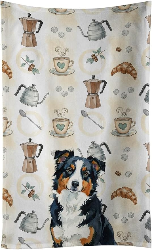 Caroline's Treasures Black Tri American Shepherd Coffee Bar Kitchen Towel by CarolinesTreasures