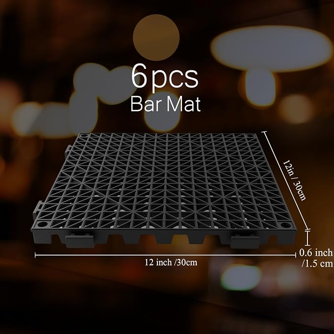 Tioncy 6 Pcs Bar Countertop Supplies Interlocking Mats 12 x 12 Inch Black Shelf - Image 2